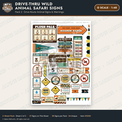 Alpine Railworks 31123O O Scale Roadside Signs - Drive-Thru Safari