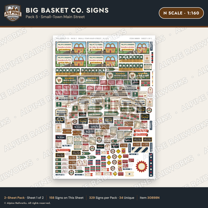 Alpine Railworks 30898N N Scale Roadside Signs - Basket Building