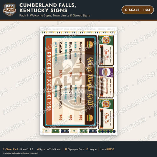 Alpine Railworks 31218G G Scale Cumberland Falls Signs - Welcome Signs