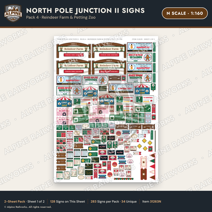 Alpine Railworks 31263N N Scale Christmas Town Signs - Reindeer Farm