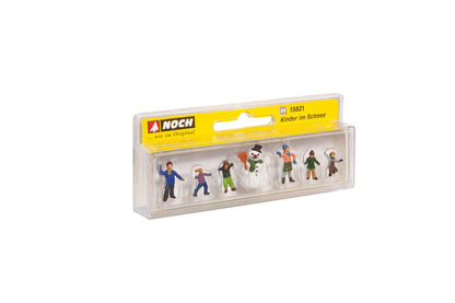 Noch 15821 HO Scale Children in the Snow, 6 Kids & Snowman