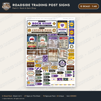 Alpine Railworks 30508O O Scale Roadside Trading Post Signs - Rock
