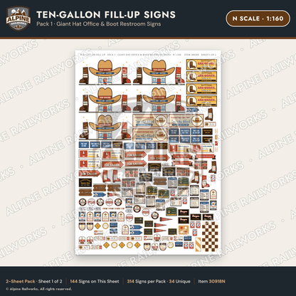 Alpine Railworks 30918N N Scale Roadside Attraction Signs - Cowboy Hat