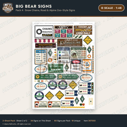 Alpine Railworks 30733O O Scale Tourist Signs - Big Bear Lake