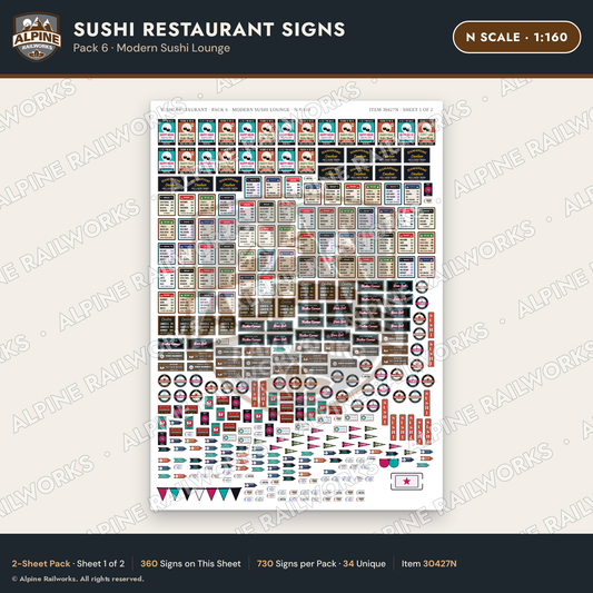 Alpine Railworks 30427N N Scale Sushi Restaurant Signs