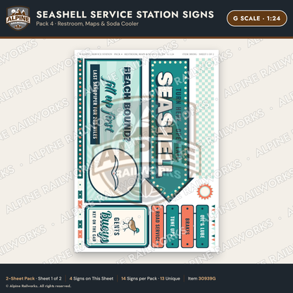 Alpine Railworks 30939G G Scale Roadside Signs - Seashell Gas Station
