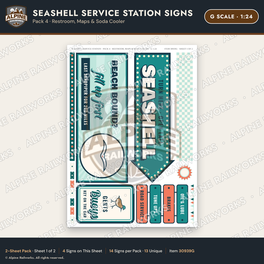 Alpine Railworks 30939G G Scale Roadside Signs - Seashell Gas Station
