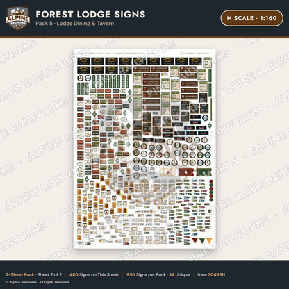 Alpine Railworks 30468N N Scale Forest Lodge Signs - Lodge Dining