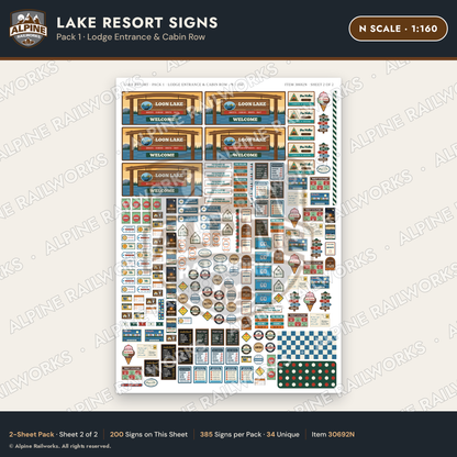 Alpine Railworks 30692N N Scale Lake Resort Signs - Lodge Entrance