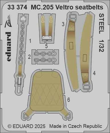 Eduard 33374 1/32 MC.205 Veltro Seatbelts STEEL Photo Etch for ITALERI