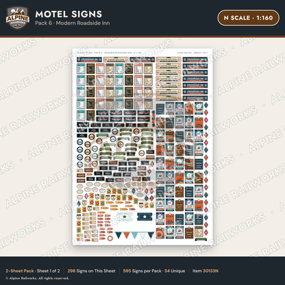 Alpine Railworks 30133N N Scale Motel Signs - Modern Roadside Inn
