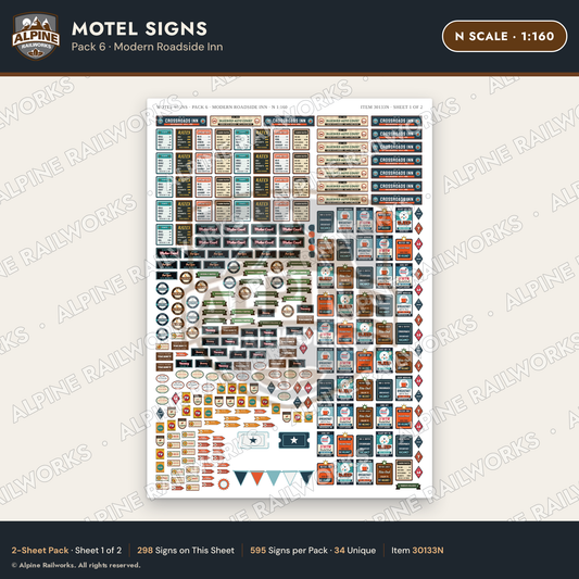 Alpine Railworks 30133N N Scale Motel Signs - Modern Roadside Inn