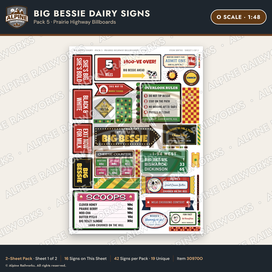 Alpine Railworks 30970O O Scale Roadside Signs - Giant Cow Dairy