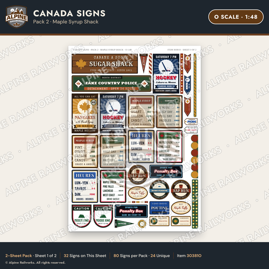 Alpine Railworks 30381O O Scale Canada Signs - Maple Syrup Shack