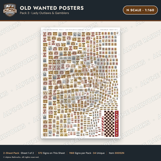 Alpine Railworks 30052N N Scale Old Wanted Posters - Lady Outlaws