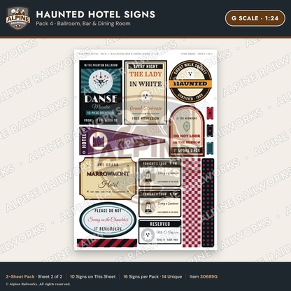 Alpine Railworks 30689G G Scale Haunted Hotel Signs - Ballroom & Bar