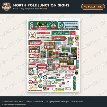 Alpine Railworks 30836HO HO Scale Roadside Signs - Christmas Town