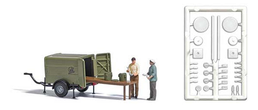 Busch 7936 HO Scale Snack Break - Supply Trailer, 2 Figures, Containers, Etc