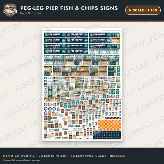 Alpine Railworks 30631N N Scale Fast Food Signs - Fish & Chips - Today