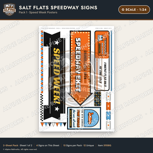 Alpine Railworks 31158G G Scale Racing Signs - Salt Flats Speedway