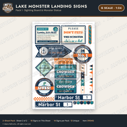 Alpine Railworks 31104G G Scale Roadside Signs - Lake Monster