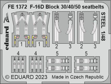 Eduard FE1372 1/48 F-16D Block 30/40/50 Seatbelts Steel for Kinetic