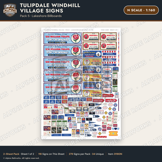 Alpine Railworks 31180N N Scale Roadside Signs - Windmill Village