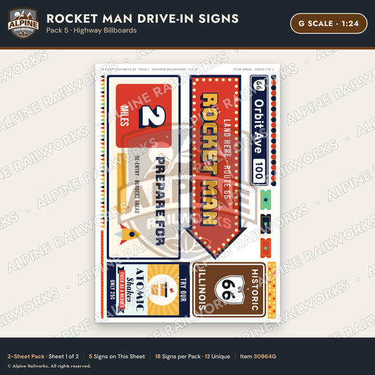 Alpine Railworks 30964G G Scale Roadside Signs - Spaceman Drive-In