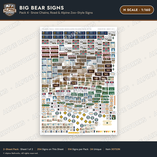 Alpine Railworks 30733N N Scale Tourist Signs - Big Bear Lake