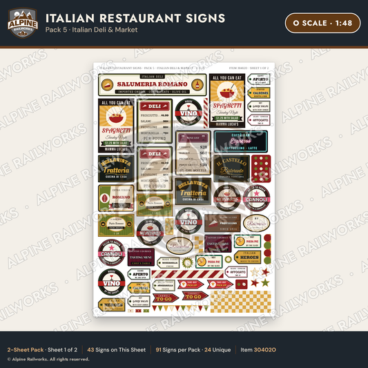 Alpine Railworks 30402O O Scale Italian Restaurant Signs