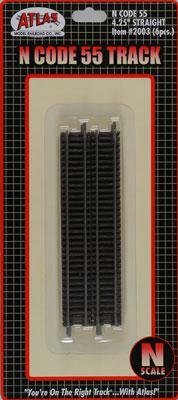Atlas Model Railroad 2003 N Scale Code 55 Track 4-1/2" 11.4cm pkg(6)