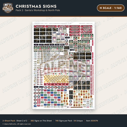 Alpine Railworks 30357N N Scale Christmas Signs - Santa's Workshop