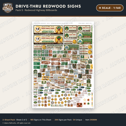 Alpine Railworks 31066N N Scale Roadside Signs - Drive-Thru Tree