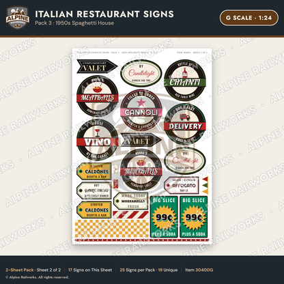 Alpine Railworks 30400G G Scale Italian Restaurant Signs