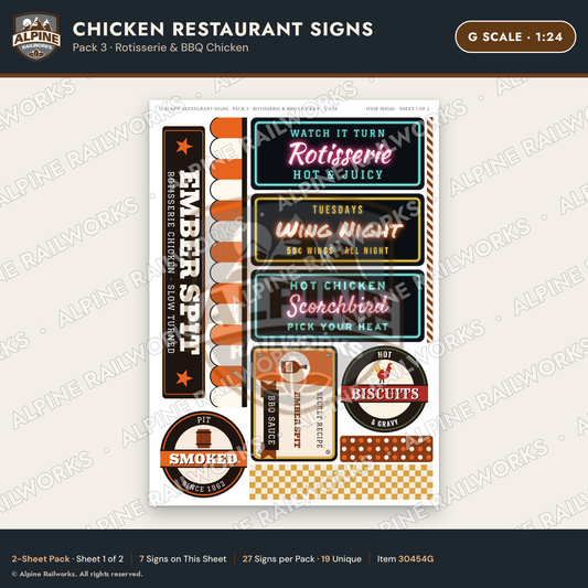 Alpine Railworks 30454G G Scale Chicken Restaurant Signs - Rotisserie