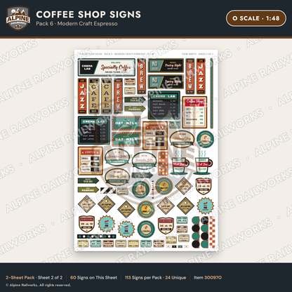 Alpine Railworks 30097O O Scale Coffee Shop Signs