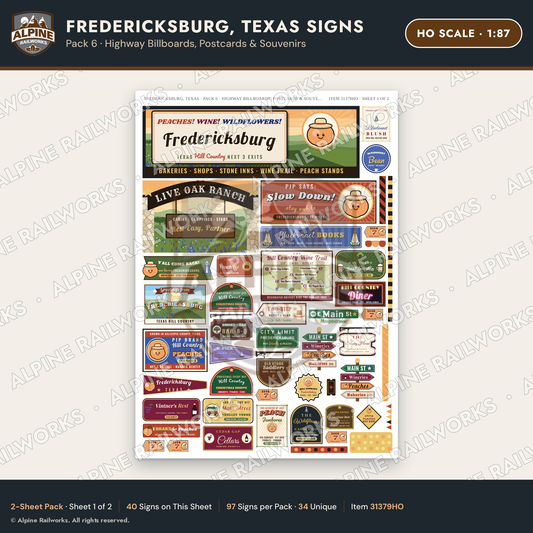 Alpine Railworks 31379HO HO Scale Fredericksburg TX Signs - Billboards