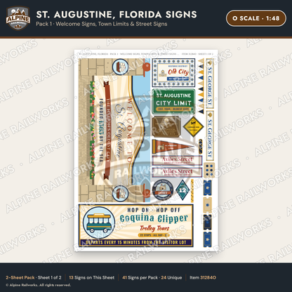 Alpine Railworks 31284O O Scale St. Augustine FL Signs - Welcome Signs