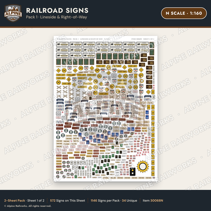 Alpine Railworks 30068N N Scale Railroad Signs - Lineside