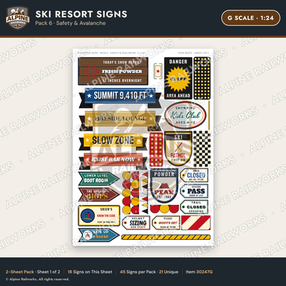 Alpine Railworks 30247G G Scale Ski Resort Signs - Safety & Avalanche