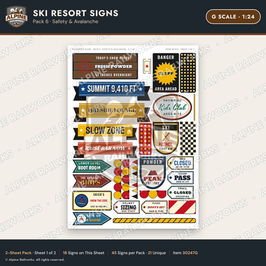 Alpine Railworks 30247G G Scale Ski Resort Signs - Safety & Avalanche