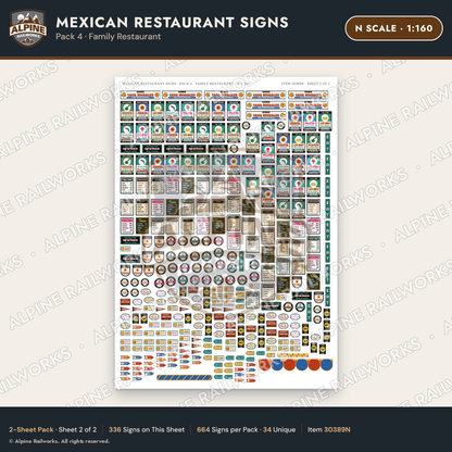 Alpine Railworks 30389N N Scale Mexican Restaurant Signs