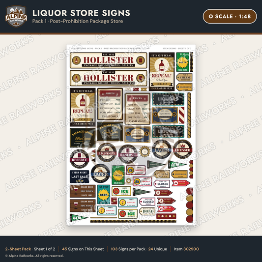 Alpine Railworks 30290O O Scale Liquor Store Signs