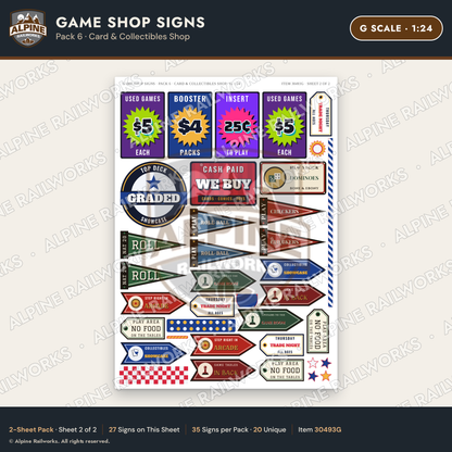 Alpine Railworks 30493G G Scale Game Shop Signs - Card