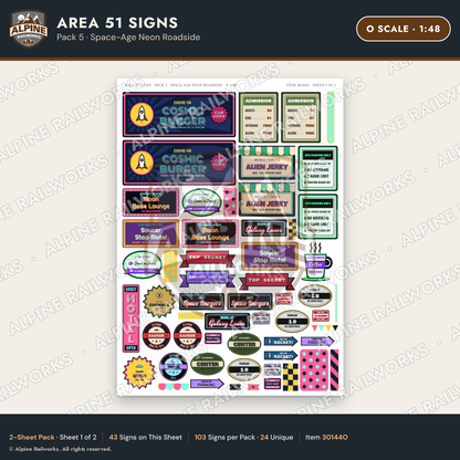 Alpine Railworks 30144O O Scale Area 51 Signs