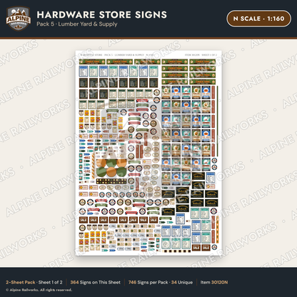 Alpine Railworks 30120N N Scale Hardware Store Signs - Lumber Yard