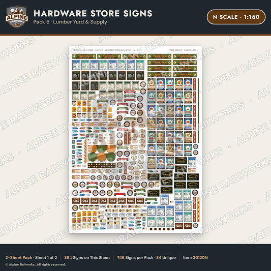 Alpine Railworks 30120N N Scale Hardware Store Signs - Lumber Yard