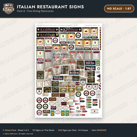 Alpine Railworks 30403HO HO Scale Italian Restaurant Signs