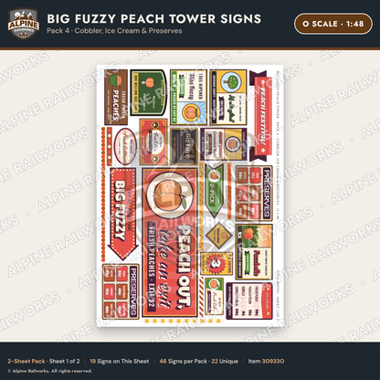 Alpine Railworks 30933O O Scale Roadside Signs - Peach Water Tower