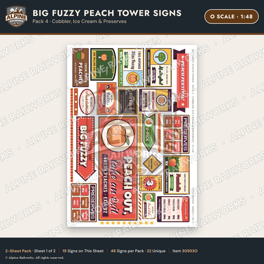 Alpine Railworks 30933O O Scale Roadside Signs - Peach Water Tower
